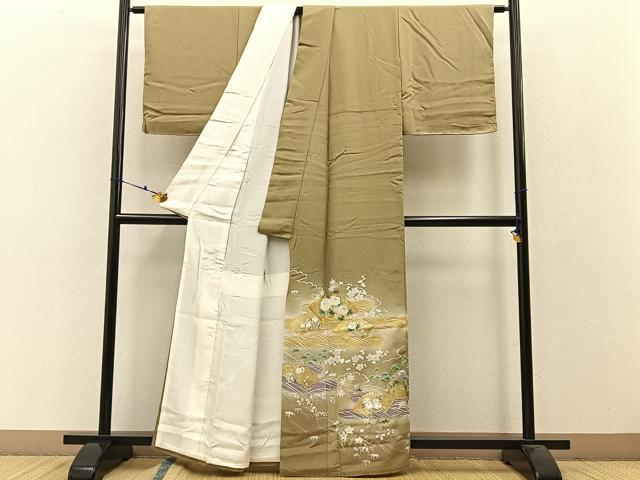 平和屋着物●豪華色留袖　駒刺繍　松竹梅　地紙立波花文　暈し染め　金彩　正絹　逸品　BAAW0969hj