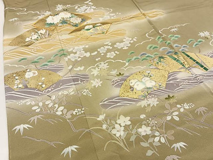 平和屋着物●豪華色留袖　駒刺繍　松竹梅　地紙立波花文　暈し染め　金彩　正絹　逸品　BAAW0969hj