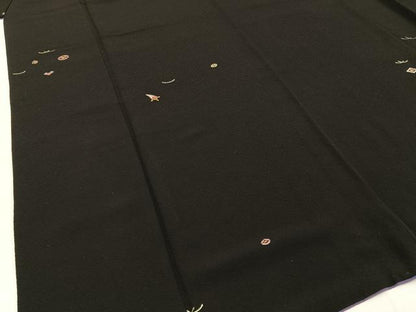 平和屋着物●上質な小紋　総刺繍　丁字　有職文様　黒地　金糸　正絹　逸品　BAAW0972hj