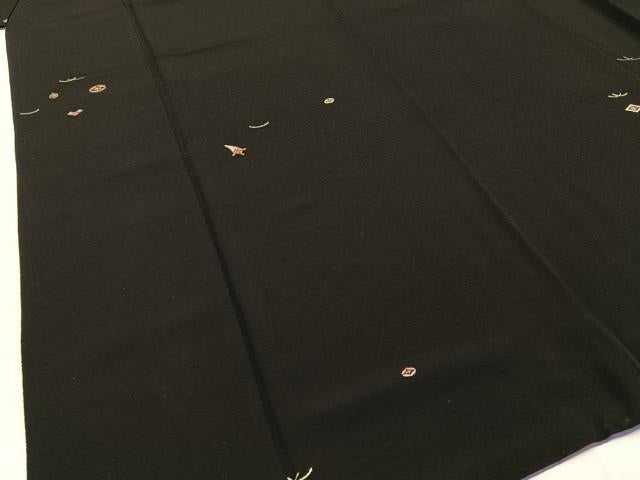 平和屋着物●上質な小紋　総刺繍　丁字　有職文様　黒地　金糸　正絹　逸品　BAAW0972hj