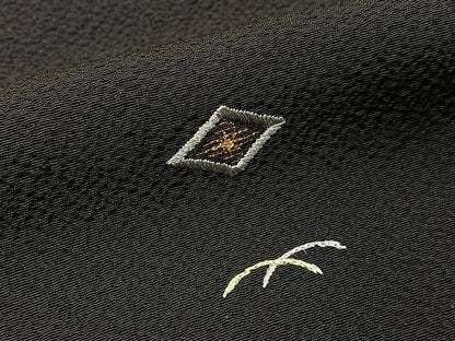 平和屋着物●上質な小紋　総刺繍　丁字　有職文様　黒地　金糸　正絹　逸品　BAAW0972hj