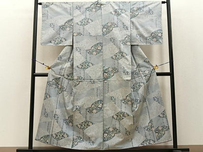 平和屋着物●大島紬 白大島 7マルキ 切嵌花唐草文 正絹 逸品 未使用 BAAW0974hj