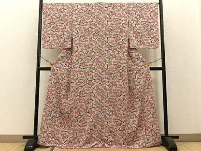 平和屋着物●上質な小紋 紅型 花蝶文 正絹 逸品 BAAW0975hj