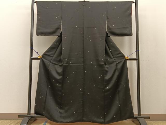 平和屋着物●上質な小紋 箔散らし 黒地 金彩 正絹 逸品 BAAW0979hj