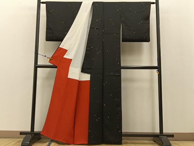 平和屋着物●上質な小紋 箔散らし 黒地 金彩 正絹 逸品 BAAW0979hj