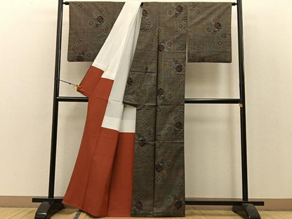 平和屋着物●本場大島紬 9マルキ 草花文 正絹 逸品 BAAW0984hj