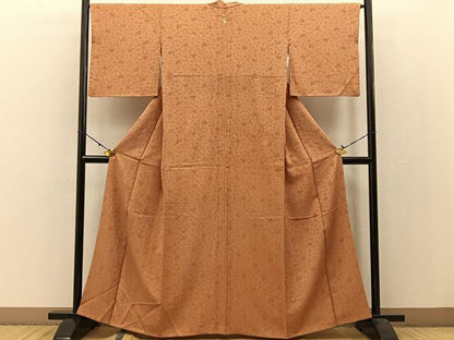 平和屋着物●上質な色無地 花唐草地紋 小麦色 正絹 逸品 BAAW0985hj