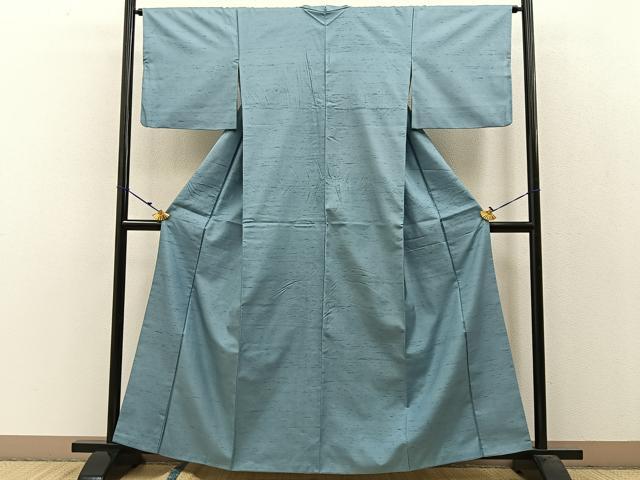 平和屋着物●本加賀友禅作家　岡本幸治　紬　色無地　水浅葱色　正絹　逸品　BAAW0986hj 平和屋着物○本加賀友禅作家 岡本幸治 紬 色無地 水浅葱色