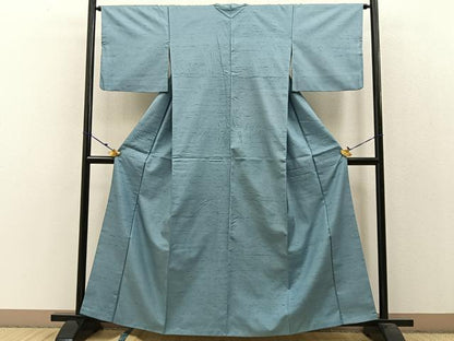平和屋着物●本加賀友禅作家　岡本幸治　紬　色無地　水浅葱色　正絹　逸品　BAAW0986hj