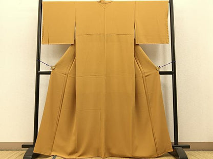 平和屋着物●上質な色無地 黄朽葉色 正絹 逸品 BAAW0987hj
