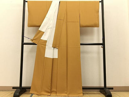 平和屋着物●上質な色無地 黄朽葉色 正絹 逸品 BAAW0987hj