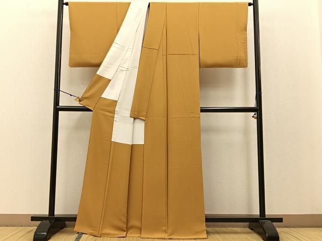平和屋着物●上質な色無地 黄朽葉色 正絹 逸品 BAAW0987hj