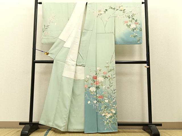平和屋着物●訪問着 友禅 作家物 草花文 暈し染め 正絹 逸品 BAAW0988hj