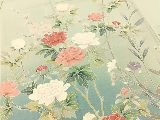 平和屋着物●訪問着 友禅 作家物 草花文 暈し染め 正絹 逸品 BAAW0988hj