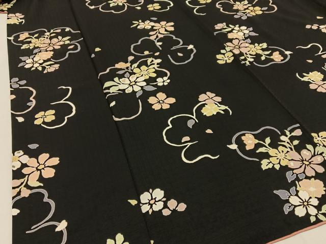 平和屋着物●上質な小紋 舞花文 黒地 金彩 正絹 逸品 BAAW0990hj