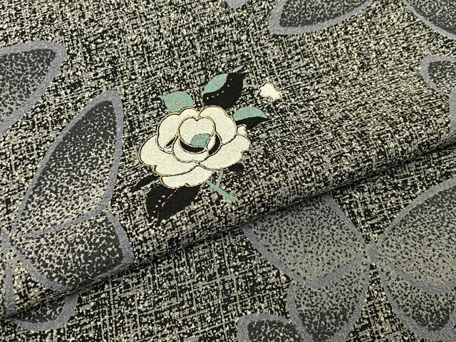 平和屋着物●上質な小紋 花蝶文 たたき染め 黒地 金銀彩 正絹 逸品 BAAW0993hj