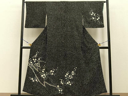 平和屋着物●訪問着 総絞り 枝梅文 黒地 正絹 逸品 BAAW0994hj
