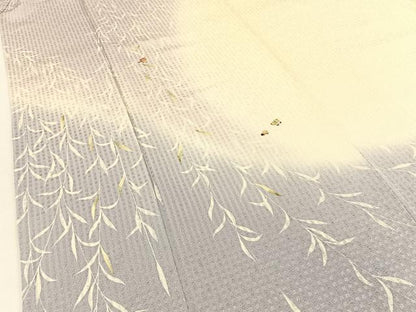 平和屋着物●訪問着　刺繍　枝垂れ柳舞蝶文　暈し染め　金糸　正絹　逸品　BAAW0998hj