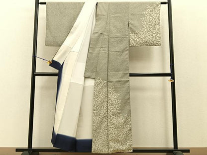 平和屋着物●藤倉守正　本塩沢　訪問着　やまだ織　南天文　たたき染め　正絹　逸品　BAAW0999hj