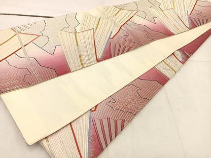 平和屋着物◎六通柄袋帯 矢羽文 金銀糸 正絹 逸品 BAAW1005mz