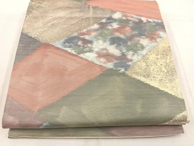 平和屋着物◎六通柄袋帯 菱花文 引箔 正絹 逸品 BAAW1008mz