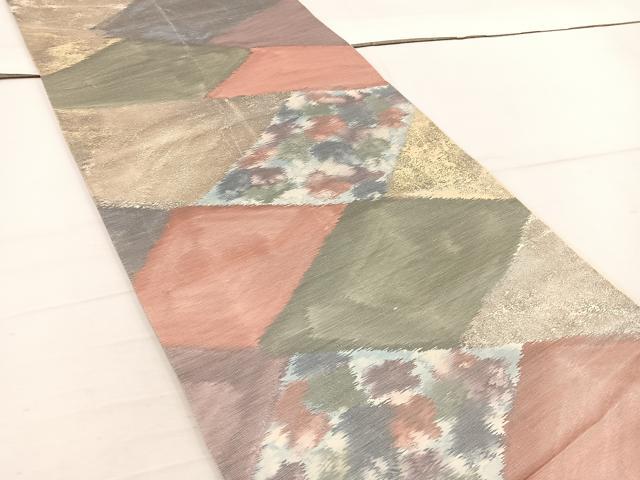 平和屋着物◎六通柄袋帯 菱花文 引箔 正絹 逸品 BAAW1008mz
