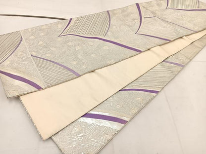 平和屋着物◎六通柄袋帯 孔雀羽 銀糸 正絹 逸品 BAAW1009mz