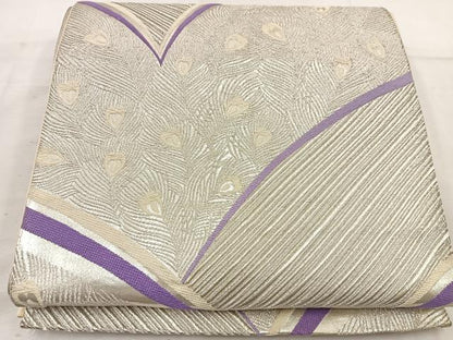 平和屋着物◎六通柄袋帯 孔雀羽 銀糸 正絹 逸品 BAAW1009mz