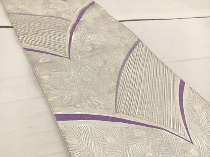 平和屋着物◎六通柄袋帯 孔雀羽 銀糸 正絹 逸品 BAAW1009mz