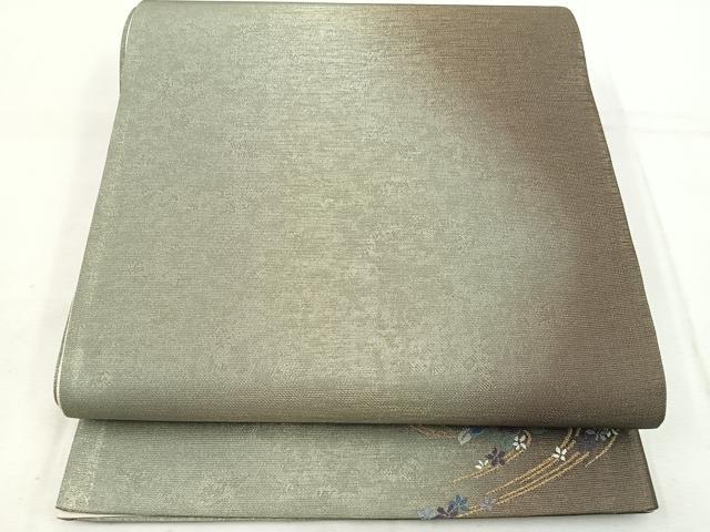 平和屋着物◎全通柄袋帯　ワンポイント　草花文　金糸　正絹　逸品　BAAW1013mz