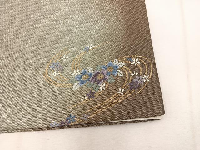 平和屋着物◎全通柄袋帯　ワンポイント　草花文　金糸　正絹　逸品　BAAW1013mz