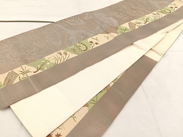 平和屋着物◎西陣　六通柄袋帯　片輪車枝梅文　金糸　正絹　逸品　BAAW1017mz