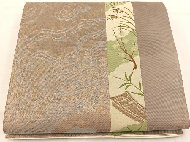 平和屋着物◎西陣　六通柄袋帯　片輪車枝梅文　金糸　正絹　逸品　BAAW1017mz
