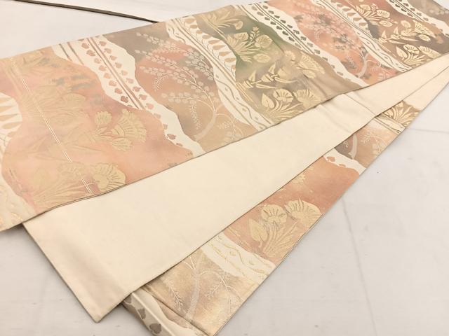 平和屋着物◎六通柄袋帯 草花文 金糸 正絹 逸品 BAAW1018mz