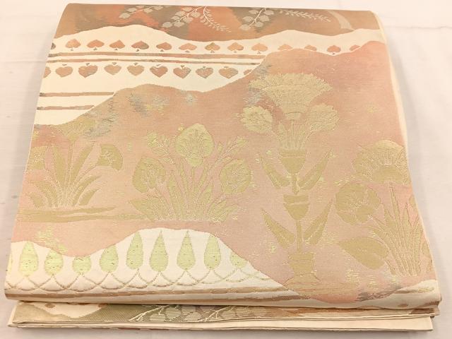 平和屋着物◎六通柄袋帯 草花文 金糸 正絹 逸品 BAAW1018mz