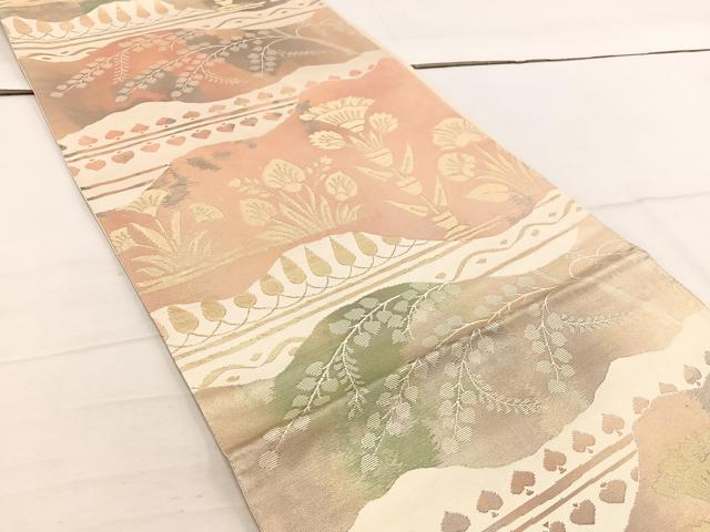 平和屋着物◎六通柄袋帯 草花文 金糸 正絹 逸品 BAAW1018mz