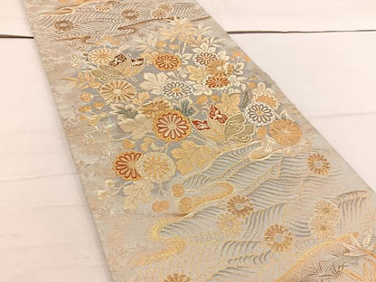 平和屋着物◎六通柄袋帯　舞蝶花文　金銀糸　正絹　逸品　BAAW1019mz