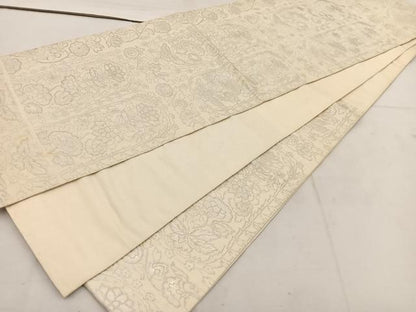 平和屋着物◎六通柄袋帯　更紗花文　銀糸　正絹　逸品　BAAW1021mz