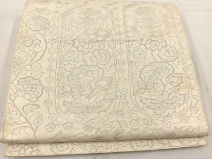 平和屋着物◎六通柄袋帯　更紗花文　銀糸　正絹　逸品　BAAW1021mz