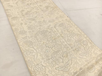 平和屋着物◎六通柄袋帯　更紗花文　銀糸　正絹　逸品　BAAW1021mz
