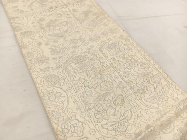 平和屋着物◎六通柄袋帯　更紗花文　銀糸　正絹　逸品　BAAW1021mz
