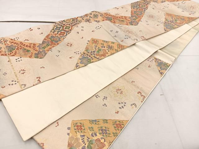 平和屋着物◎西陣 六通柄袋帯 草花文 金糸 証紙付き 正絹 逸品 BAAW1022mz