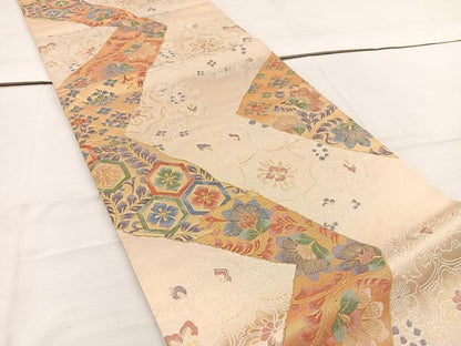 平和屋着物◎西陣 六通柄袋帯 草花文 金糸 証紙付き 正絹 逸品 BAAW1022mz