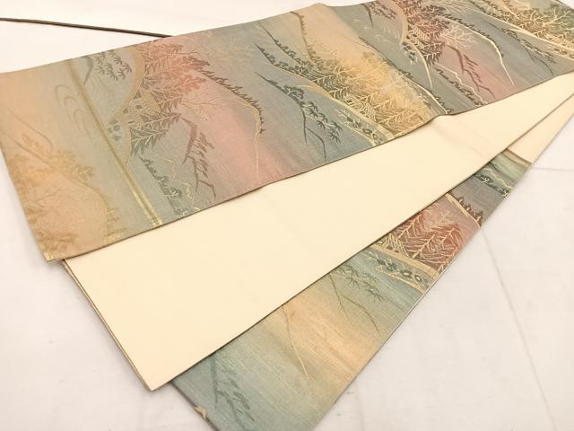 平和屋着物◎六通柄袋帯 遠山風景文 金糸 正絹 逸品 BAAW1034mz