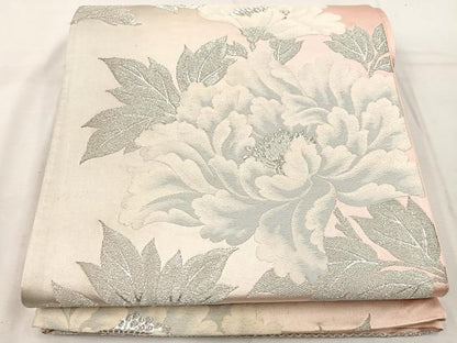 平和屋着物◎六通柄袋帯 唐織 牡丹 銀糸 正絹 逸品 BAAW1035mz