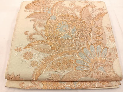 平和屋着物◎六通柄　本袋帯　更紗花文　金糸　正絹　逸品　BAAW1038mz