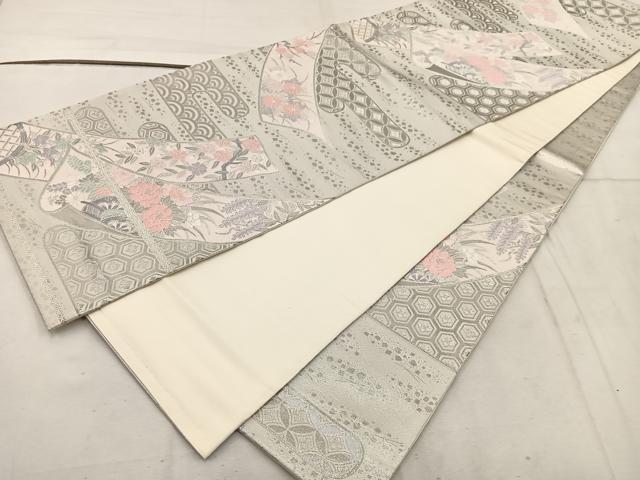 平和屋着物◎六通柄袋帯 唐織 花車文 銀糸 正絹 逸品 BAAW1039mz