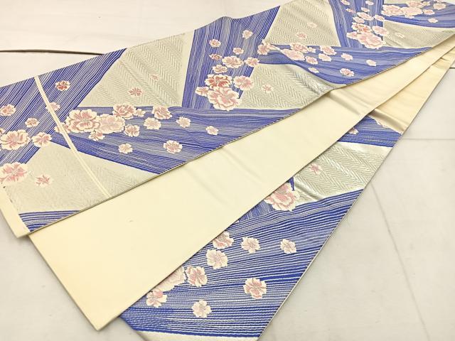 平和屋着物◎六通柄袋帯　唐織　梅花文　銀糸　正絹　逸品　未使用　BAAW1044mz