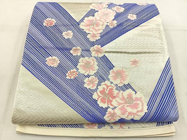 平和屋着物◎六通柄袋帯　唐織　梅花文　銀糸　正絹　逸品　未使用　BAAW1044mz