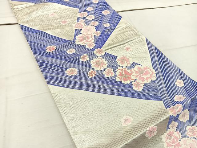 平和屋着物◎六通柄袋帯　唐織　梅花文　銀糸　正絹　逸品　未使用　BAAW1044mz